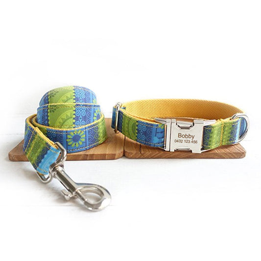 The Folk Yellow Personalised Dog Collar Set