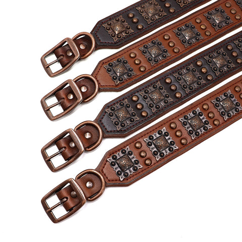 Canis Wide Rivets Decorated Genuine Leather Dog Collar Dog Nation