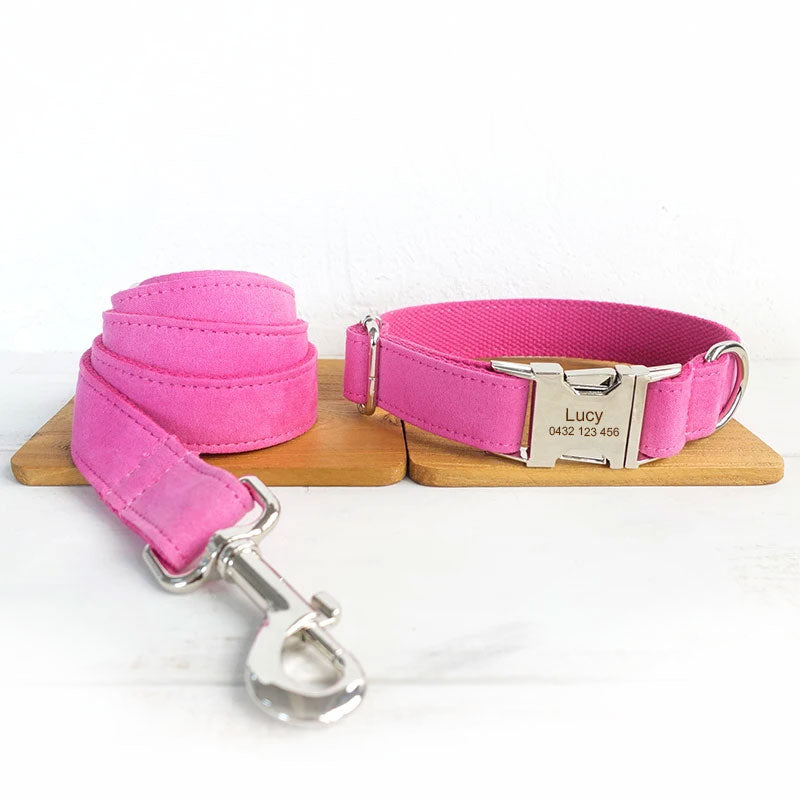 The Pink Personalised Dog Collar Set Laser Engraved