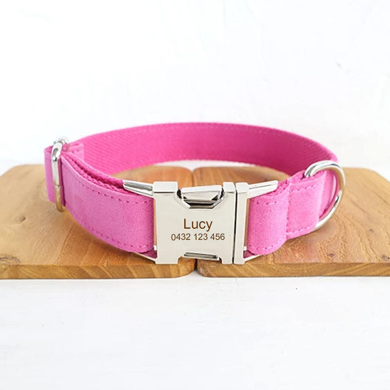 The Pink Personalised Dog Collar Set Laser Engraved