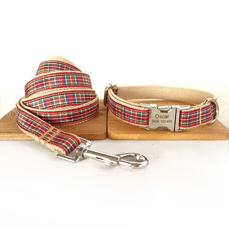 The Scottish Plaid Personalised Dog Collar Set