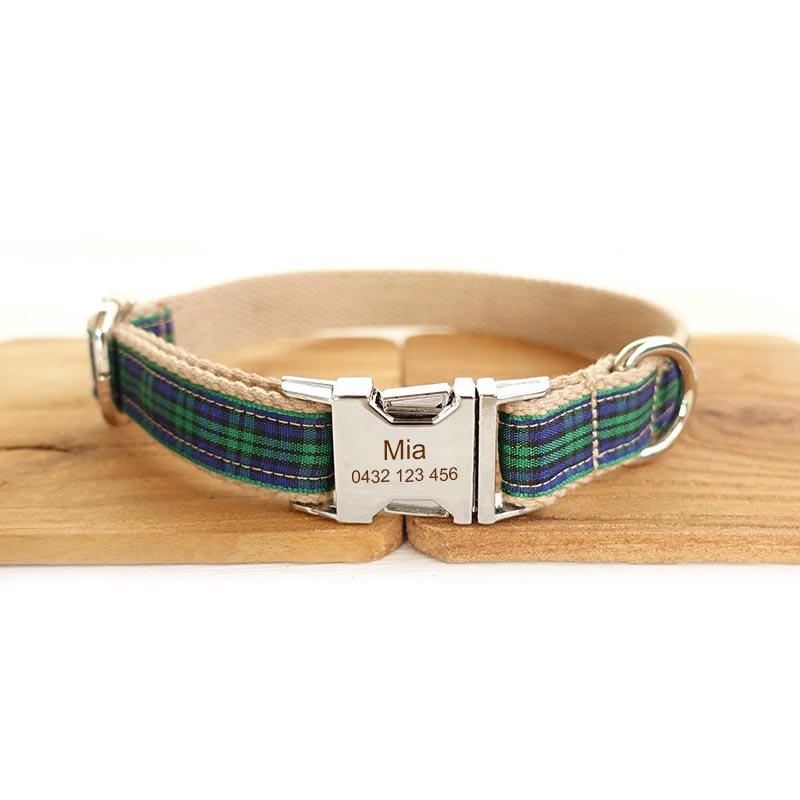 The Forest Plaid Personalised Dog Collar XL XS S M L Dog Nation