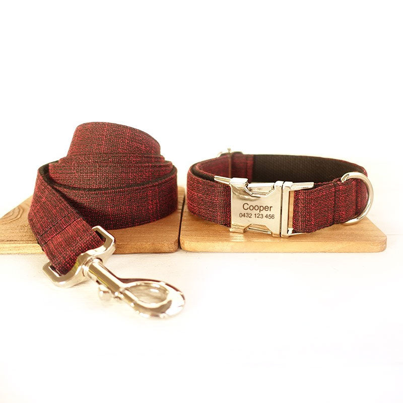 The Red Suit Personalised Dog Collar & Leash Set Handmade Laser Engraved Collar + Leash Set Dog Nation
