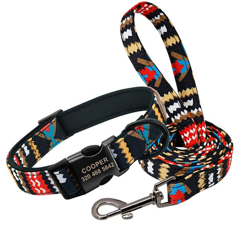 Alpha Personalised Bohemian Nylon Dog Collar & Leash Set Red Dog Nation