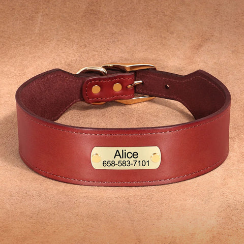 Nix Wide Personalised Dog Collar Genuine Leather