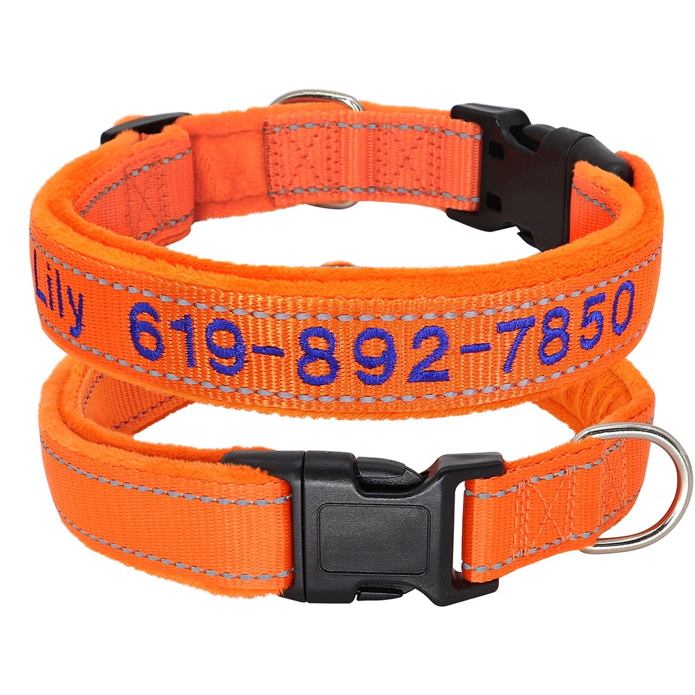 Embroidered Dog Collar Soft Padded Reflective orange Dog Nation