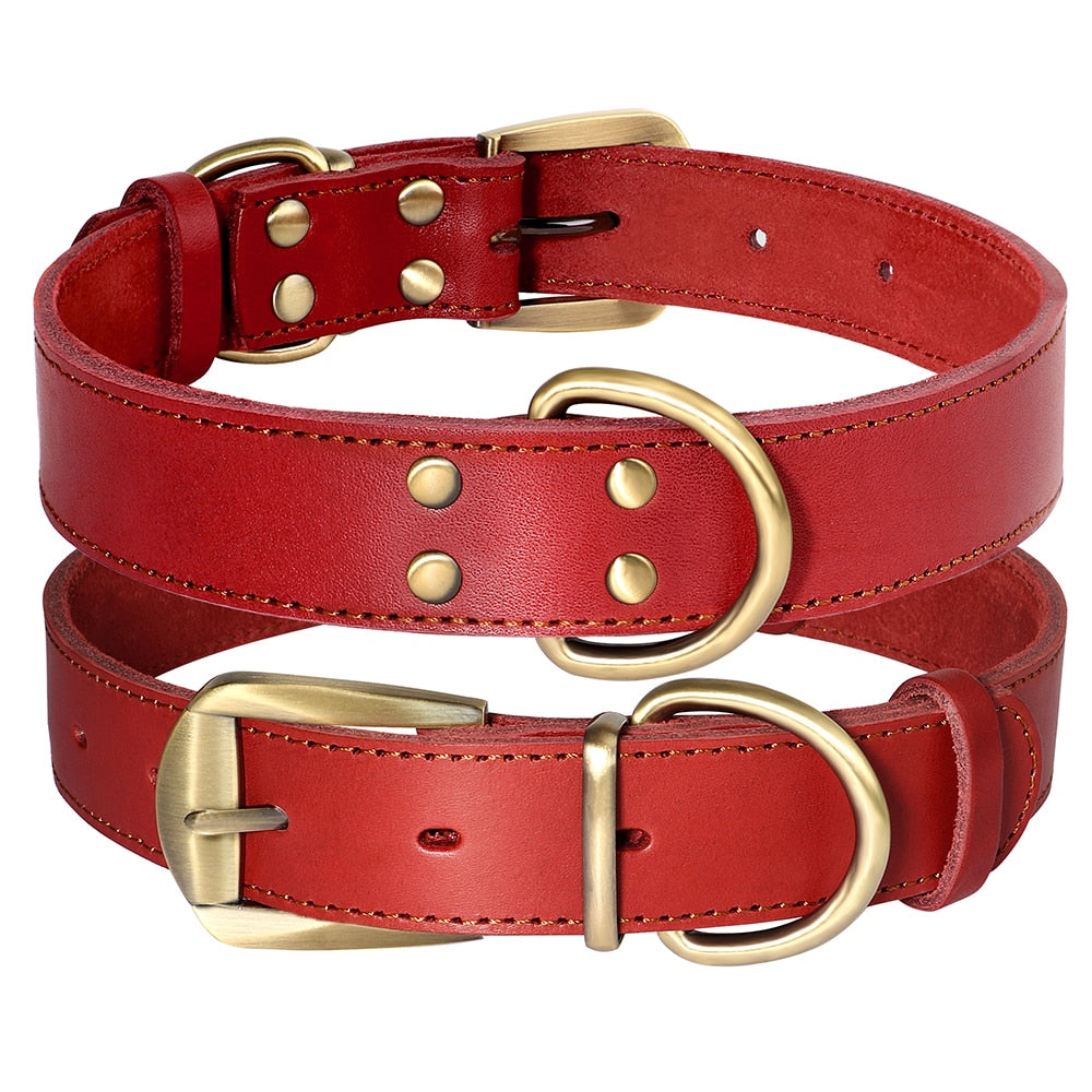 Taurus Genuine Leather Dog Collar For Medium & Large Dogs Red Dog Nation