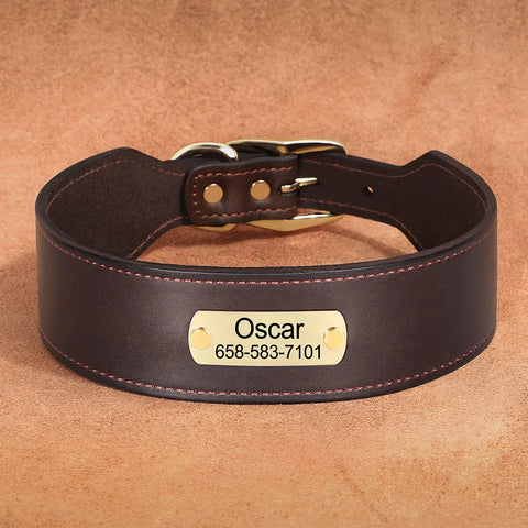 Nix Wide Personalised Dog Collar Genuine Leather