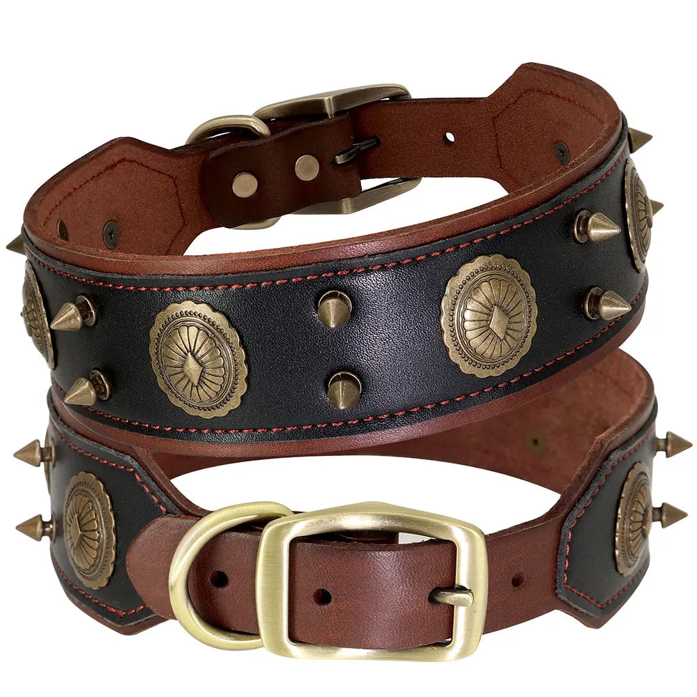 Casper Wide Studded Dog Collar Genuine Leather
