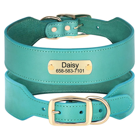 Nix Wide Personalised Dog Collar Genuine Leather