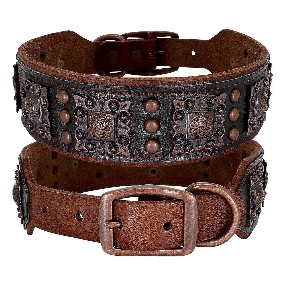 Canis Wide Rivets Decorated Genuine Leather Dog Collar Black Dog Nation