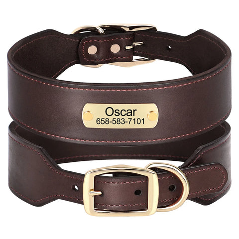 Nix Wide Personalised Dog Collar Genuine Leather