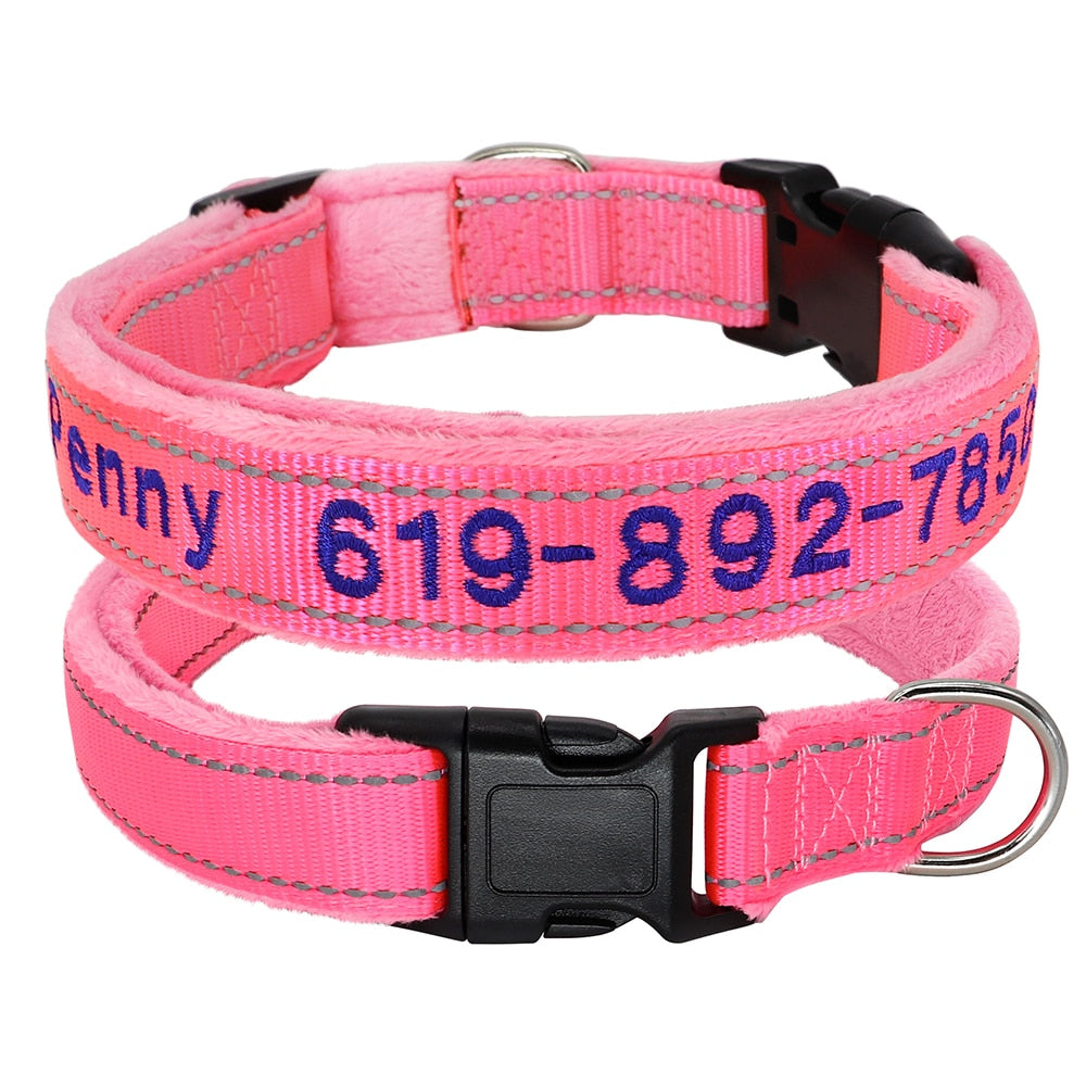 Embroidered Dog Collar Soft Padded Reflective pink Dog Nation