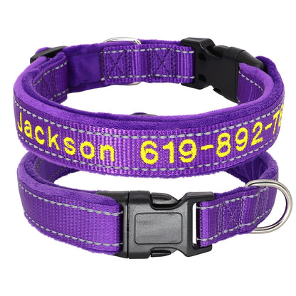 Embroidered Dog Collar Soft Padded Reflective dark purple Dog Nation