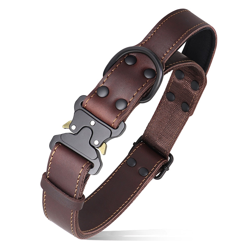 Draco Genuine Leather Dog Collar With Handle Brown Dog Nation