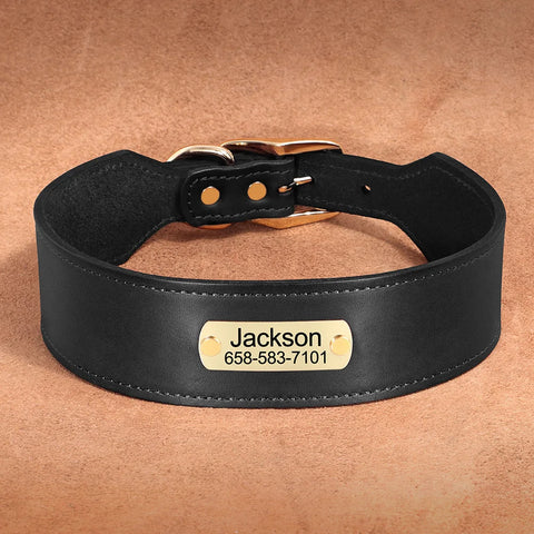 Nix Wide Personalised Dog Collar Genuine Leather