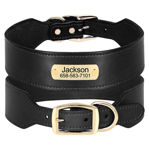 Nix Wide Personalised Dog Collar Genuine Leather