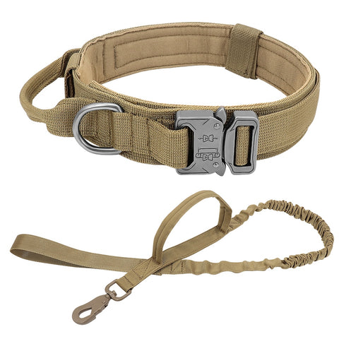 Durable Military Style Tactical Dog Collar Leash Set Khaki Dog Nation