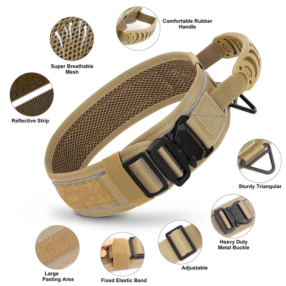 Wide Tactical Dog Collar With Handle For Medium & Large Dogs