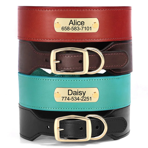 Nix Wide Personalised Dog Collar Genuine Leather