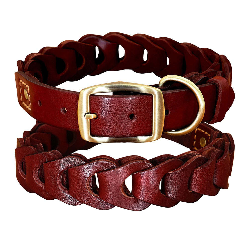 Phoenix Genuine Leather Chain Collar For Medium & Large Dogs Red Dog Nation