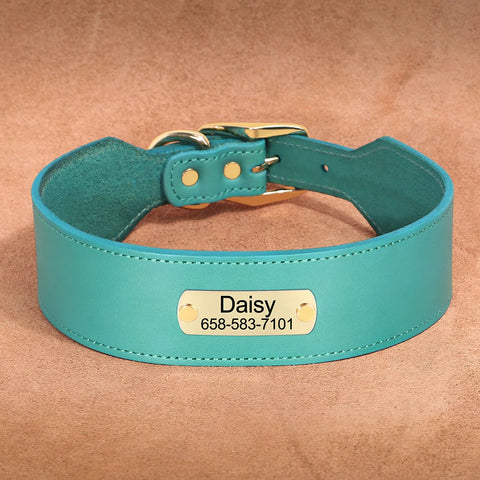 Nix Wide Personalised Dog Collar Genuine Leather