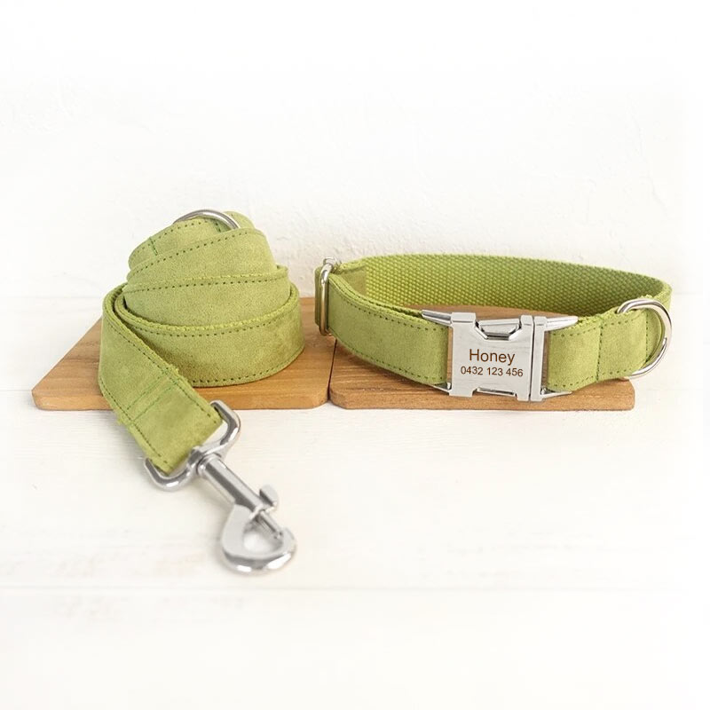 The Candy Green Personalised Dog Collar Set