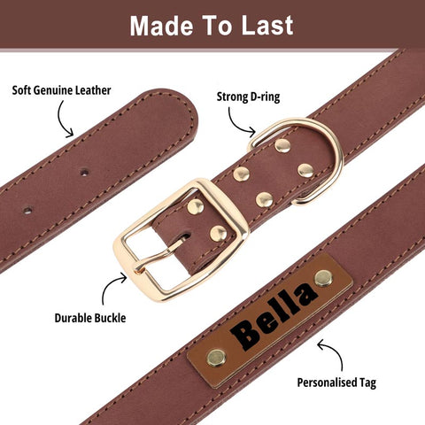 Apollo Personalised Genuine Leather Dog Collar
