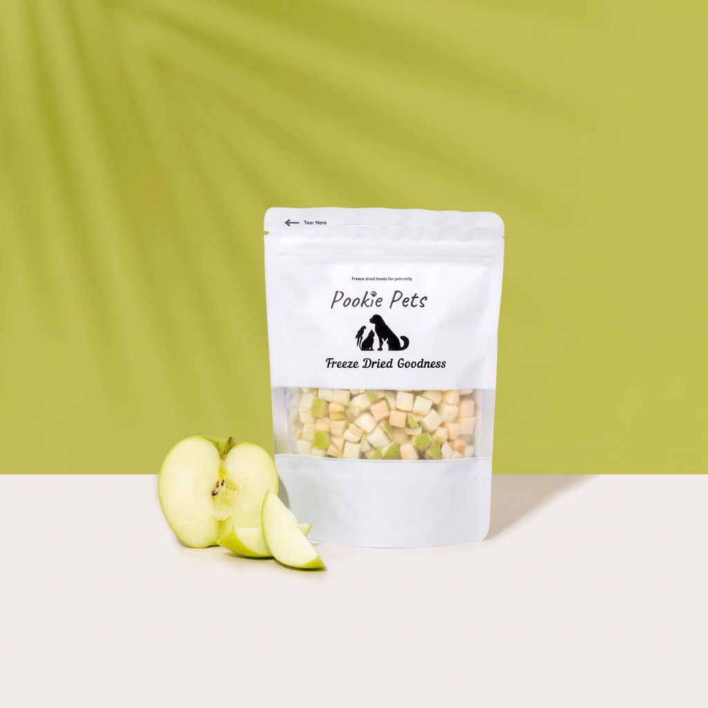Freeze-dried apple pet treats, square product photo