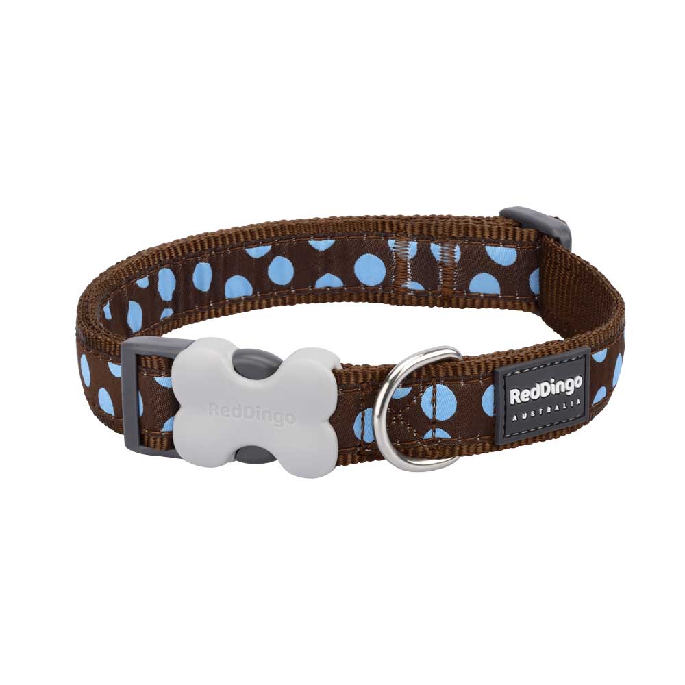 Dog Collar Blue Spots on Brown XS S L M Dog Nation