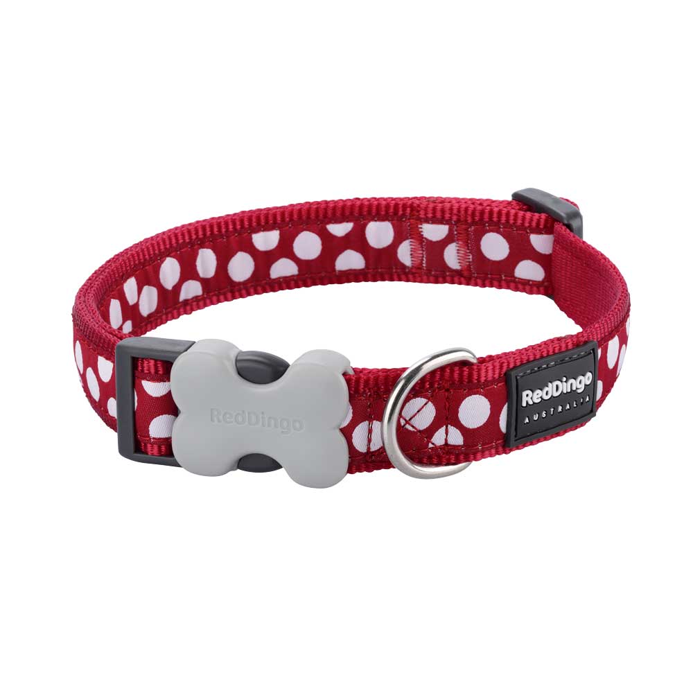 Dog Collar White Spots on Red L XS S M Dog Nation