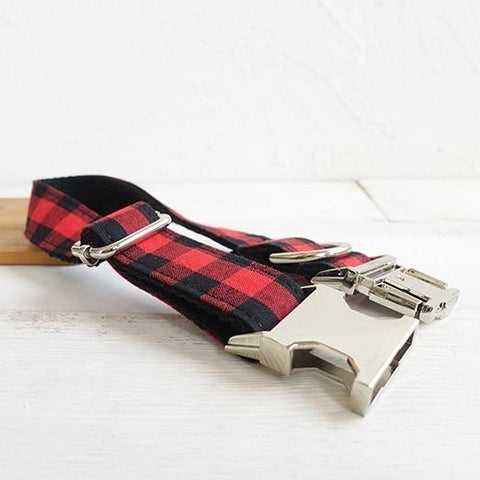 The Red Black Plaid Personalised Dog Collar & Leash Set Handmade Dog Nation