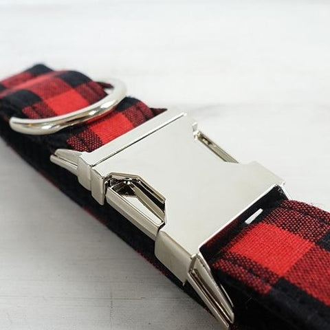 The Red Black Plaid Personalised Dog Collar & Leash Set Handmade Dog Nation