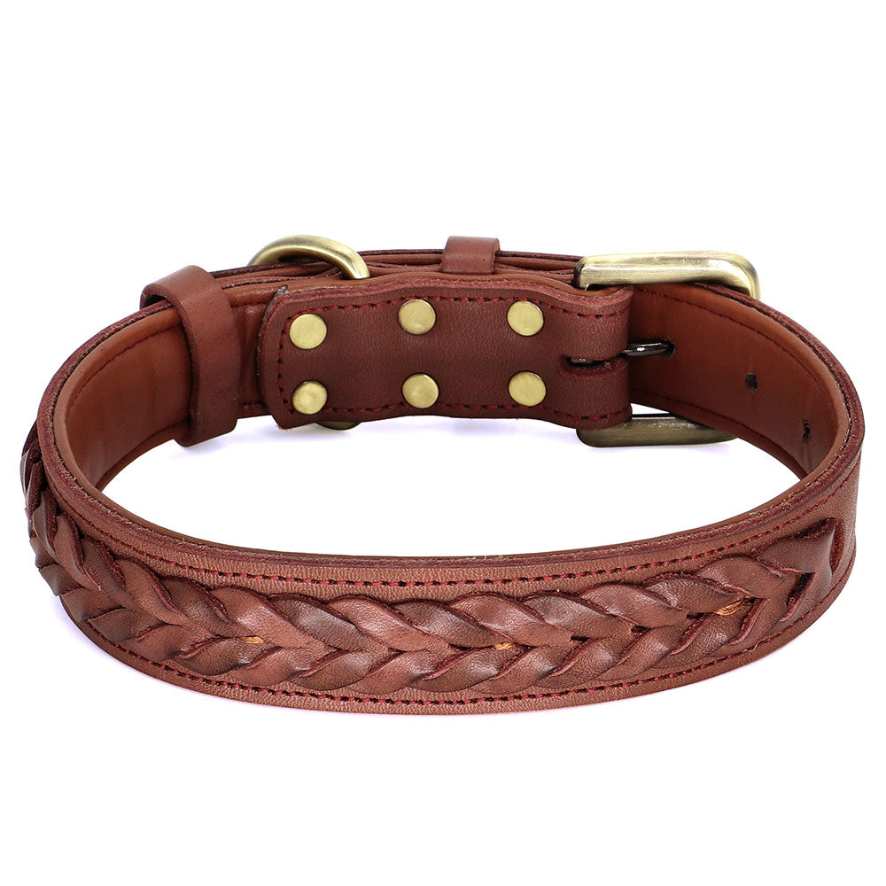Mars Genuine Leather Dog Collar Braided Design Brown Dog Nation