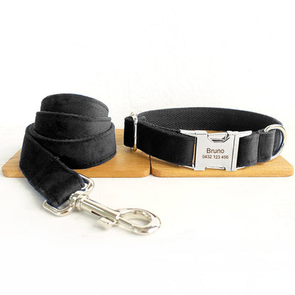 The Black Personalised Dog Collar Set Laser Engraved Collar + Leash Set Dog Nation