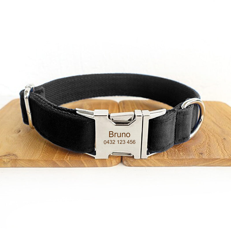 The Black Personalised Dog Collar XL M S XS L Dog Nation
