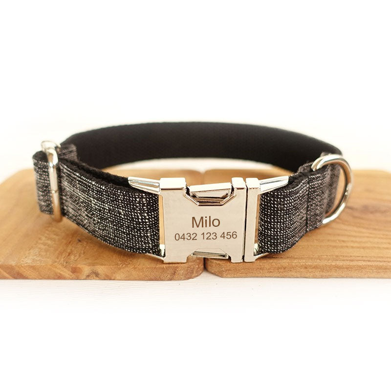 The Black Suit Personalised Dog Collar Handmade Laser Engraved Dog Nation