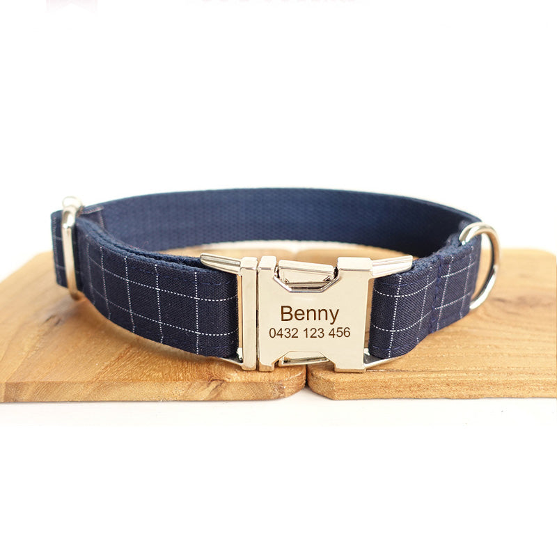 The Deep Blue Personalised Dog Collar Handmade Laser Engraved S XS L M XL Dog Nation