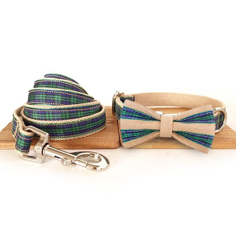 The Forest Plaid Personalised Dog Collar Set Collar + Bow Tie + Leash Dog Nation