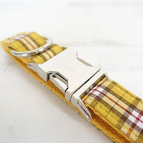 The Lemon Plaid Personalised Dog Collar Set Dog Nation