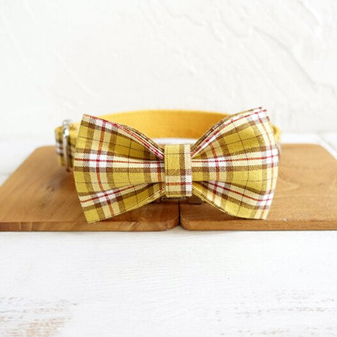 The Lemon Plaid Personalised Dog Collar Set Collar + Bow Tie Dog Nation