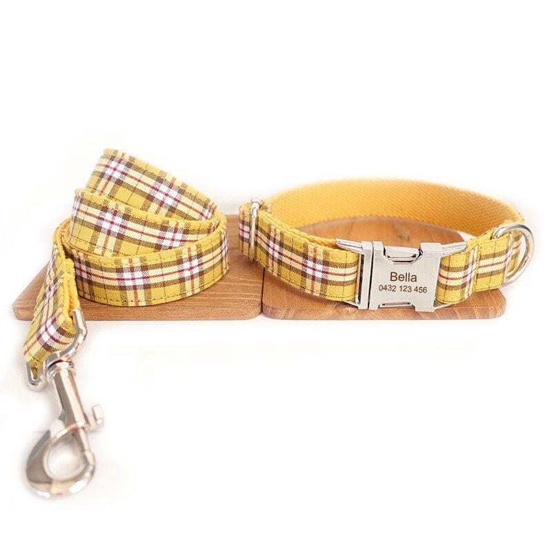 The Lemon Plaid Personalised Dog Collar Set Collar + Leash Set Dog Nation