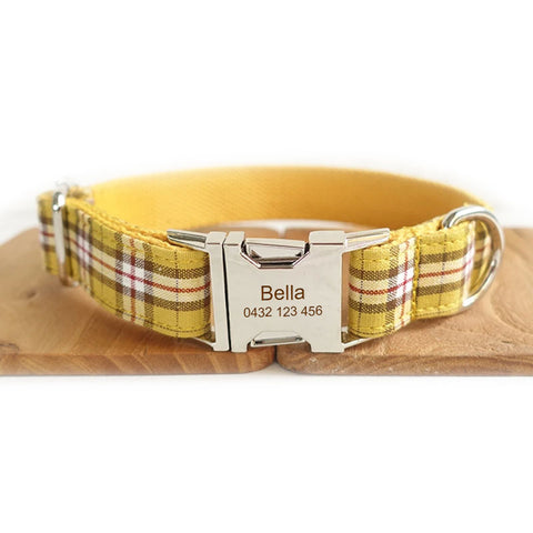 The Lemon Plaid Personalised Dog Collar Set Dog Nation