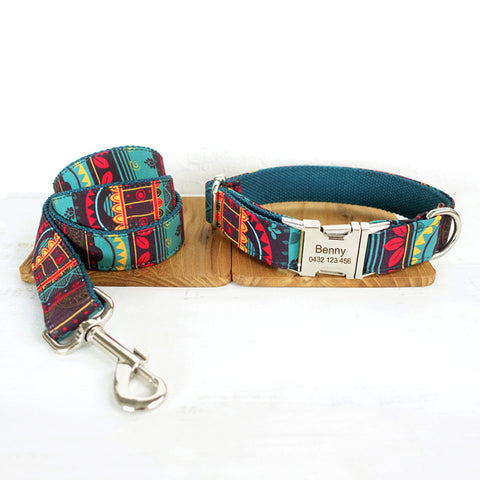 The Maya Personalised Dog Collar & Leash Set Handmade Laser Engraved Collar + Leash Set Dog Nation