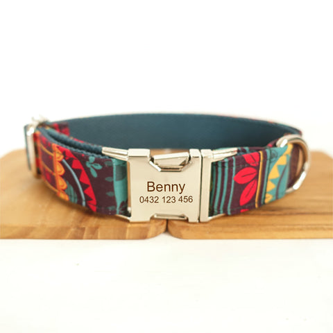 The Maya Personalised Dog Collar & Leash Set Handmade Laser Engraved Dog Nation