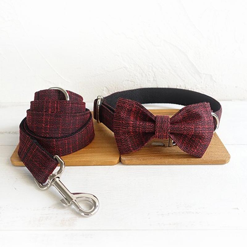 The Red Suit Personalised Dog Collar & Leash Set Handmade Laser Engraved Collar + Bow Tie + Leash Dog Nation