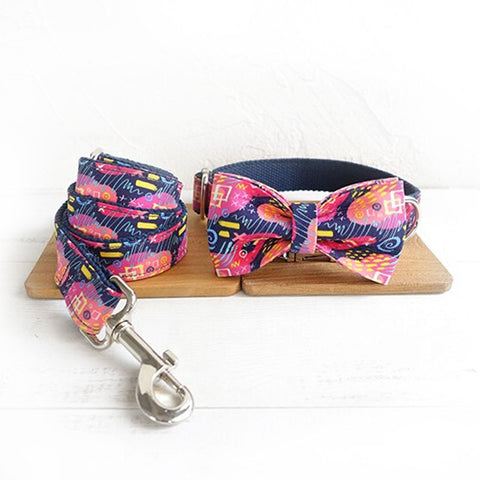 The Deep Graffiti Personalised Dog Collar Leash Set Collar + Leash + Bow Tie Dog Nation