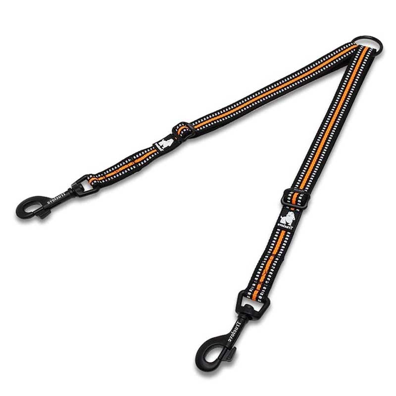 Double Dog Leash Splitter Reflective Adjustable orange Dog Nation