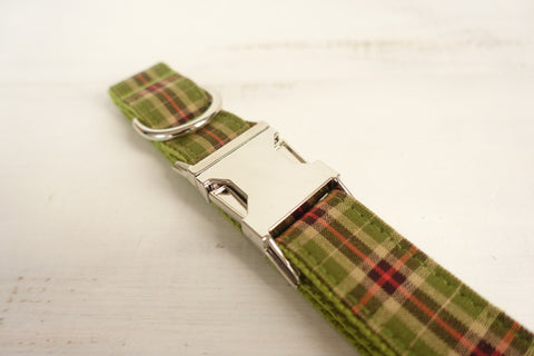 The Green Plaid Personalised Dog Collar Handmade Laser Engraved Dog Nation