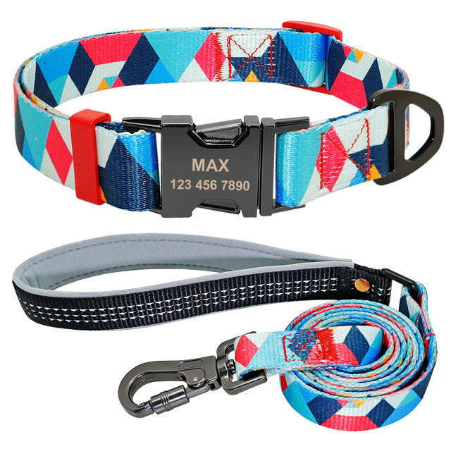 Iris Personalised Dog Collar & Leash Set Blue Dog Nation